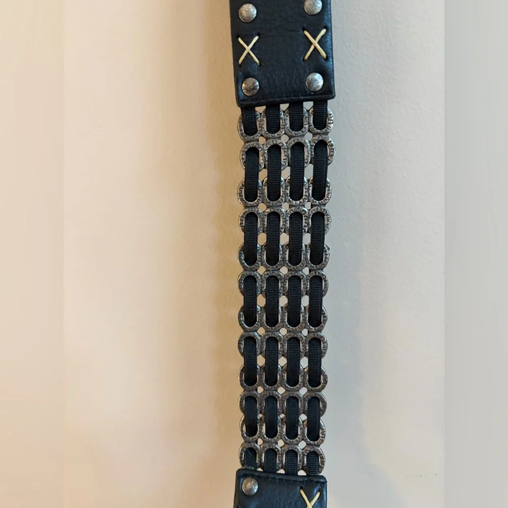 Suzi Roher Canada Western Chucky Belt Buckle Leather & Stretch Fabric Stud Belt